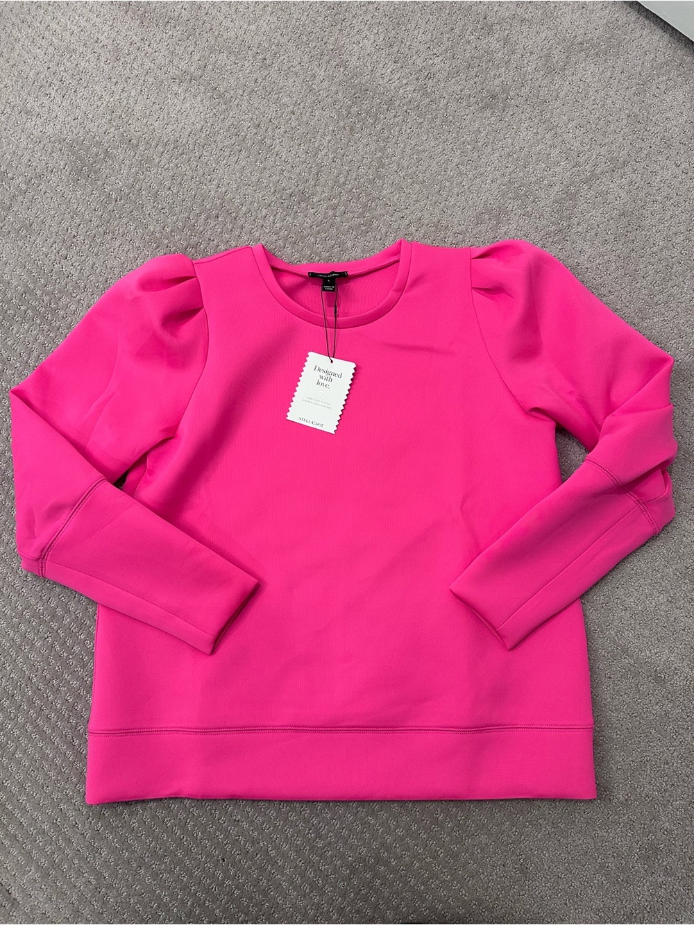 Stella and Dot Hot Pink Long Sleeve Scuba Top, Puff Sleeves, NWT, Large